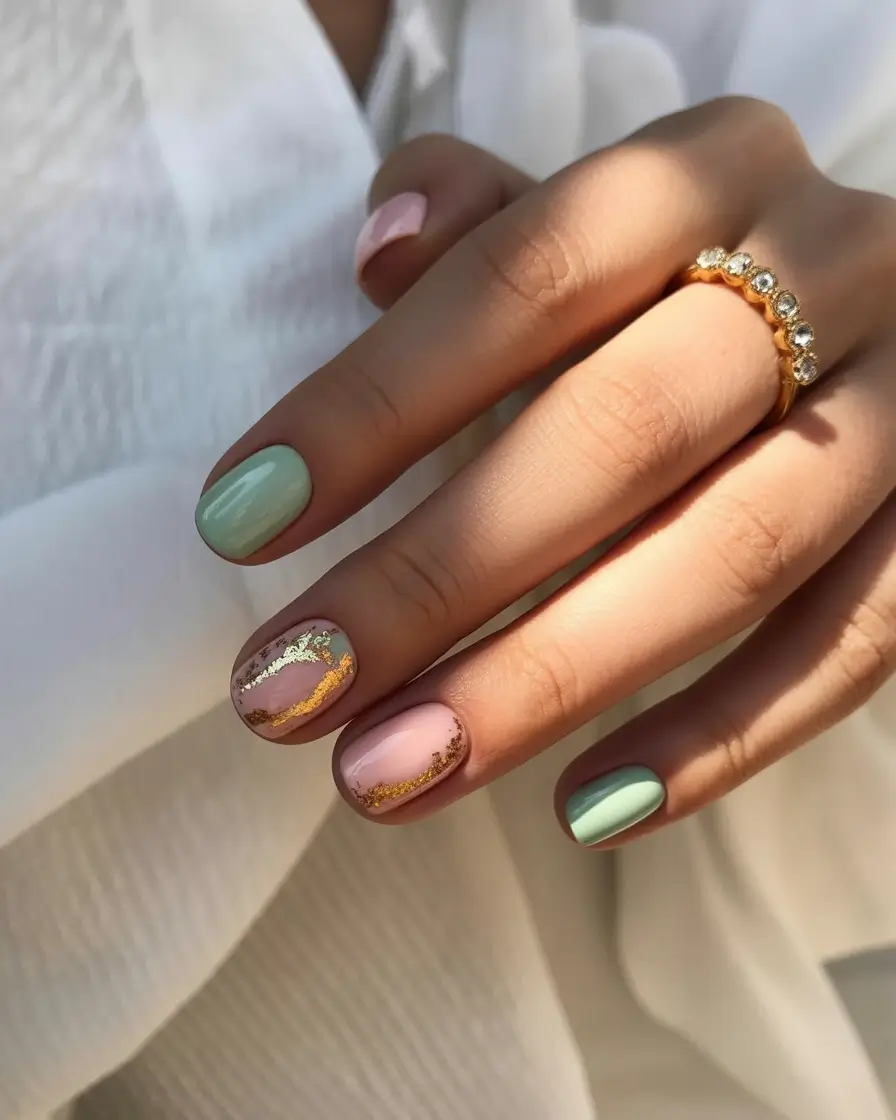 cute winter nails Mint & Gold Whisper