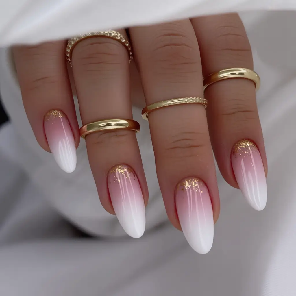 cute winter nails Golden Frost Ombre