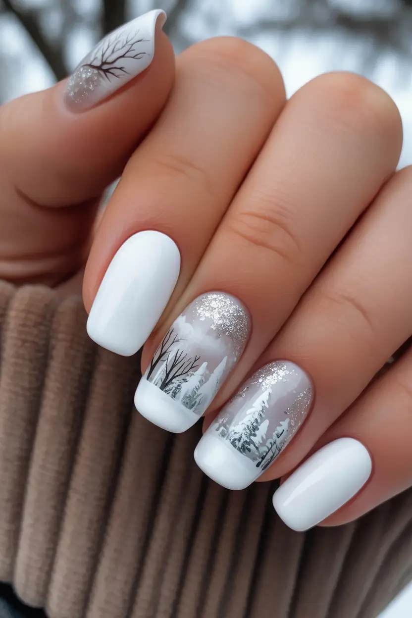 cute winter nails Snowfall Serenity
