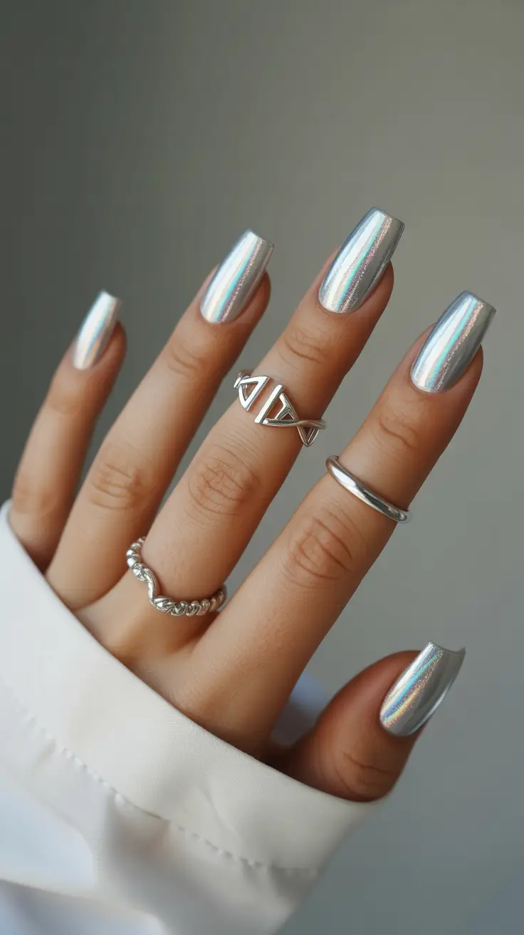cute winter nails Silver Ice Chrome
