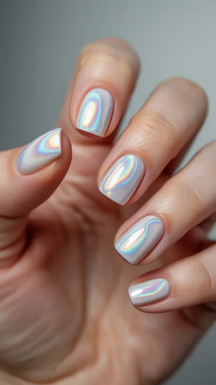 cute winter nails Holographic Halo