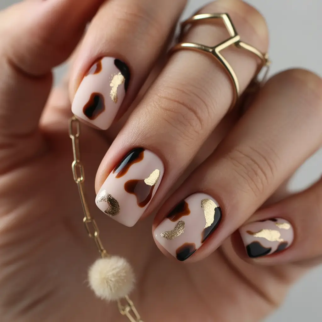 cute winter nails Golden Tortoiseshell Glam