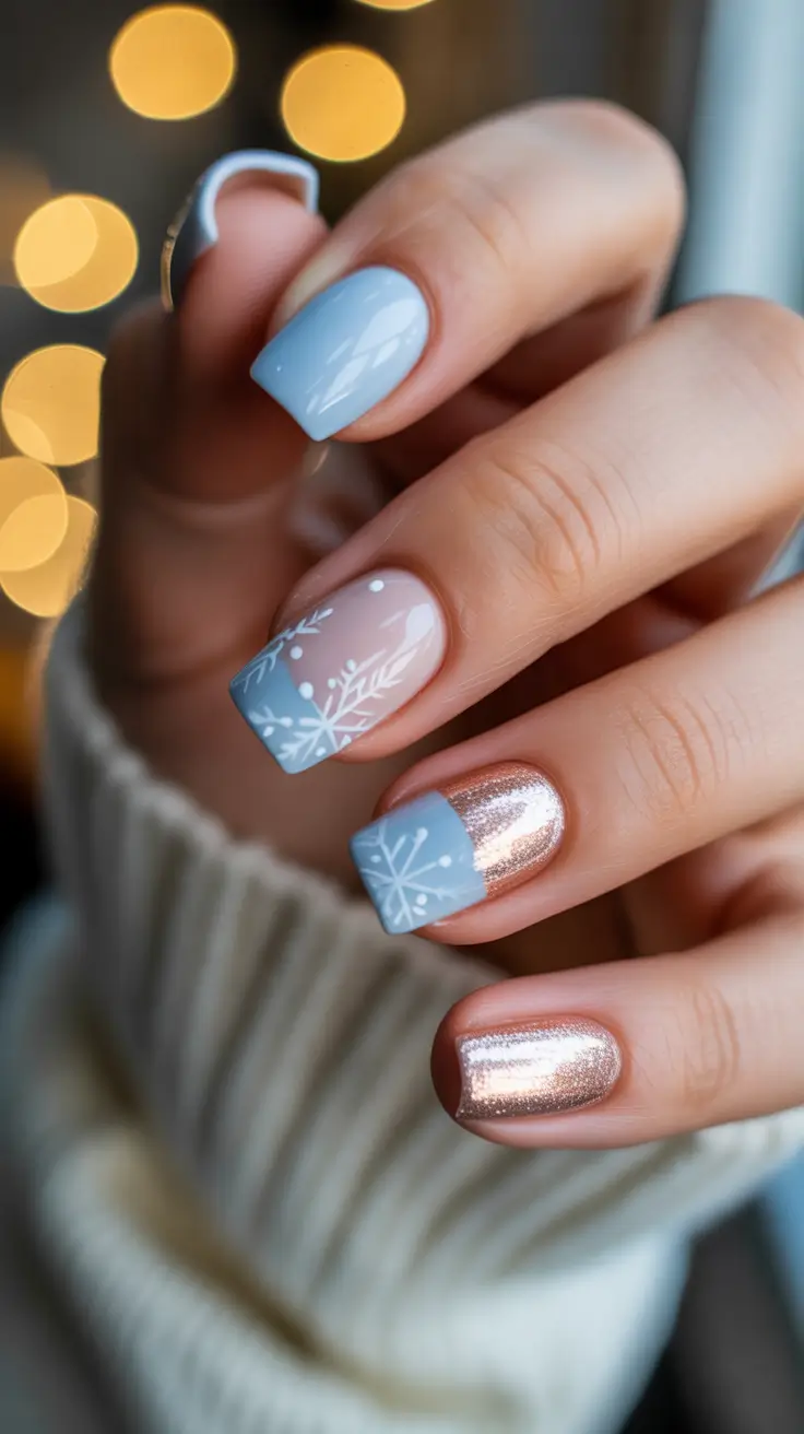 cute winter nails Golden Frost Elegance