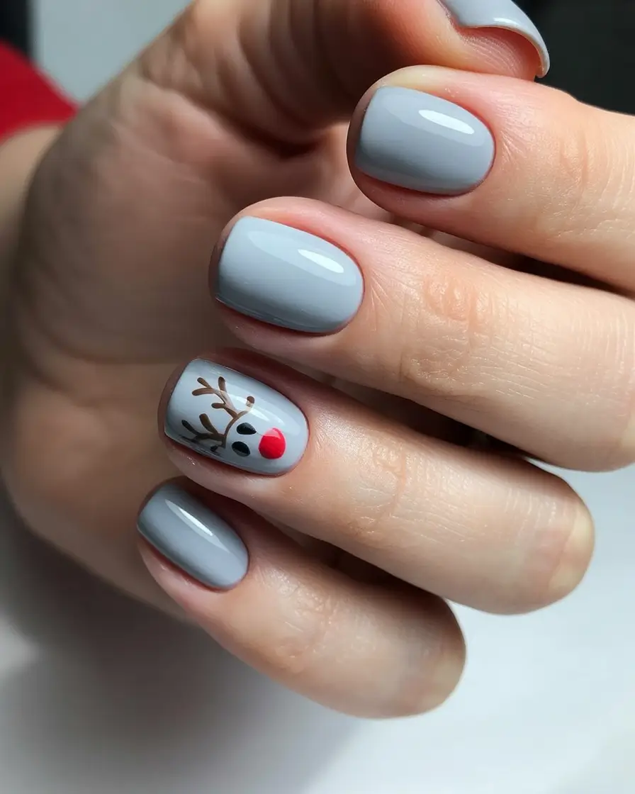 cute winter nails Minimalist Reindeer Charm