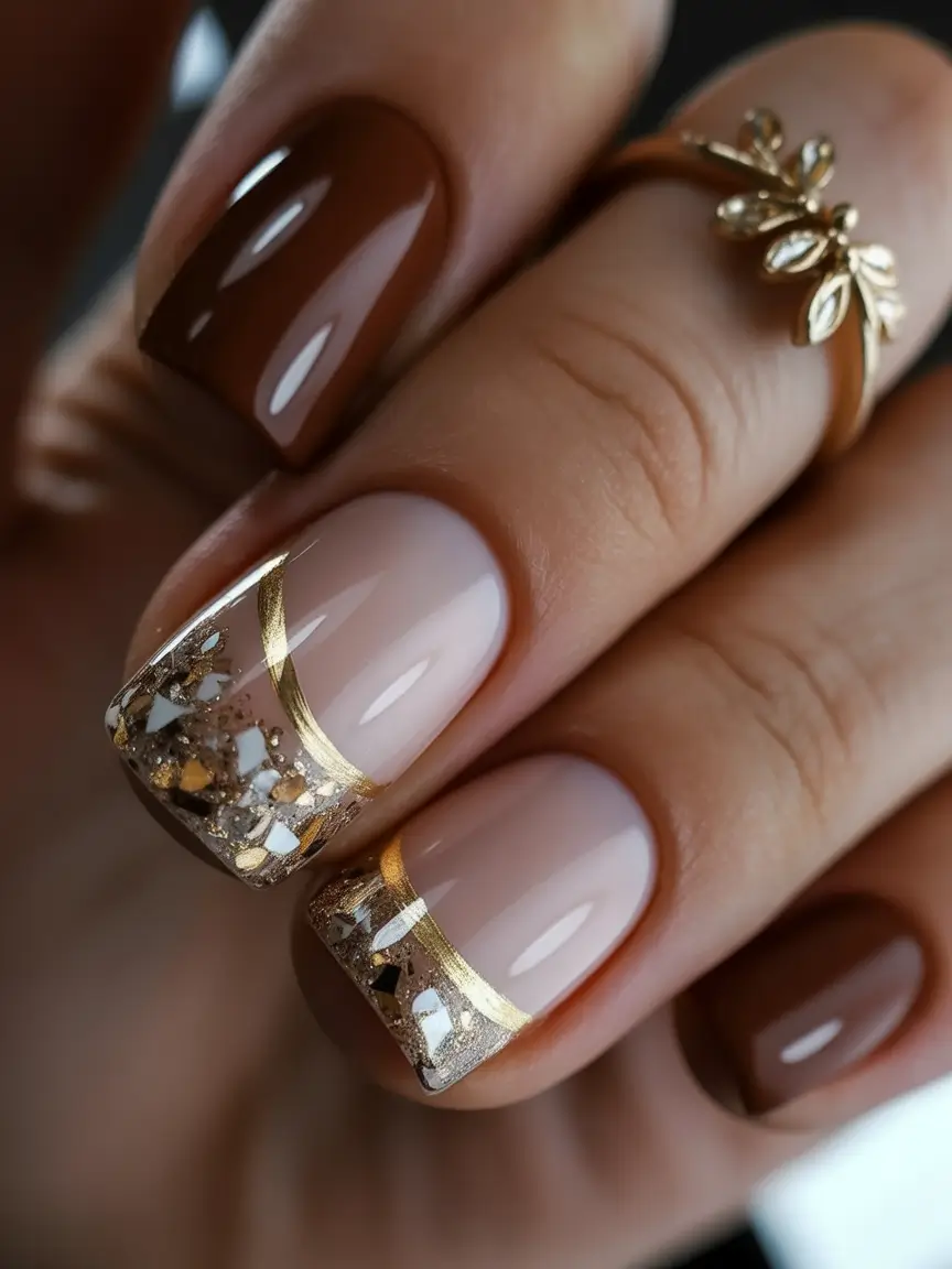 cute winter nails Golden Mocha French