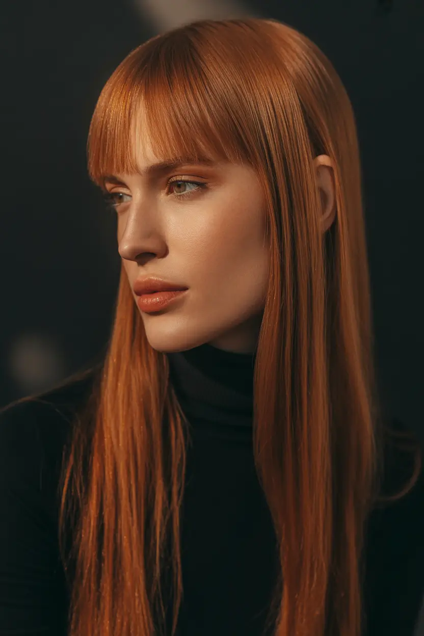 Dark Winter Hair Color Golden Copper Straight Shine