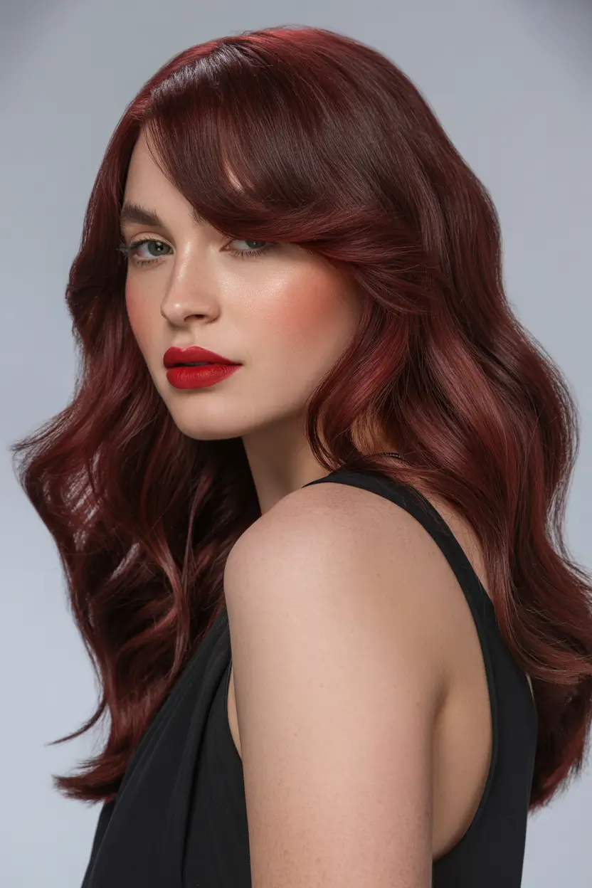 Dark Winter Hair Color Glossy Crimson Curls