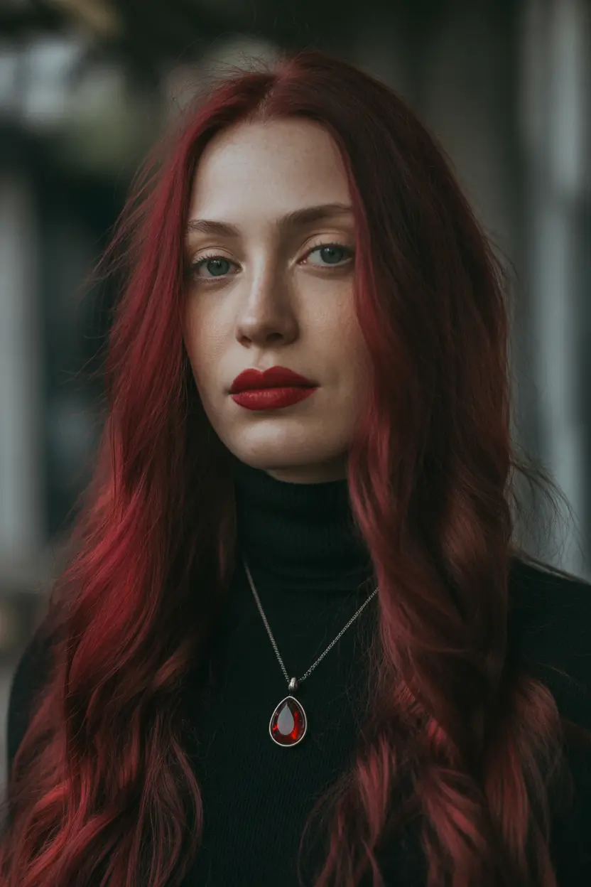 Dark Winter Hair Color Crimson Elegance Waves