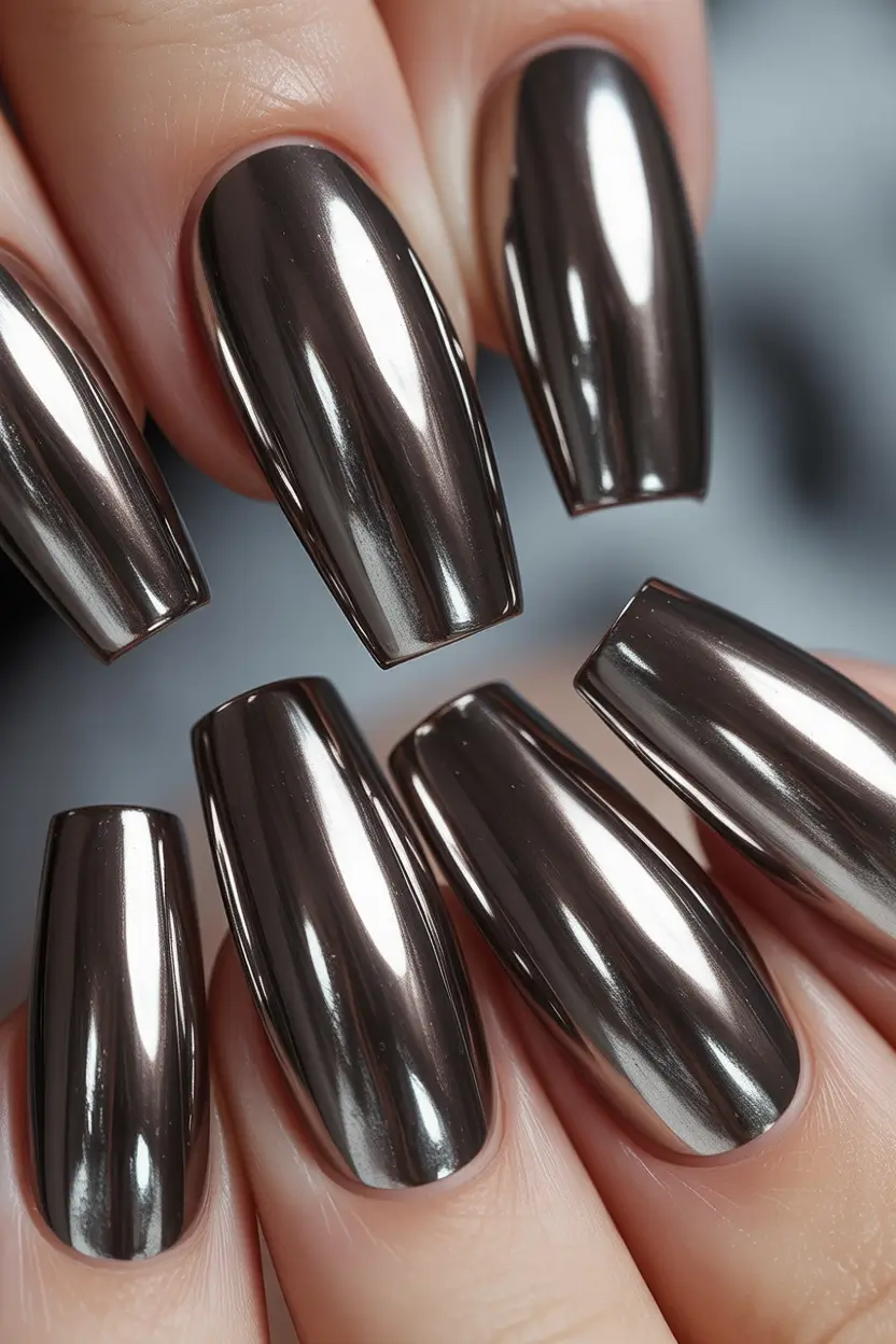 Dark Winter Nail Colors Molten Chrome Sophistication