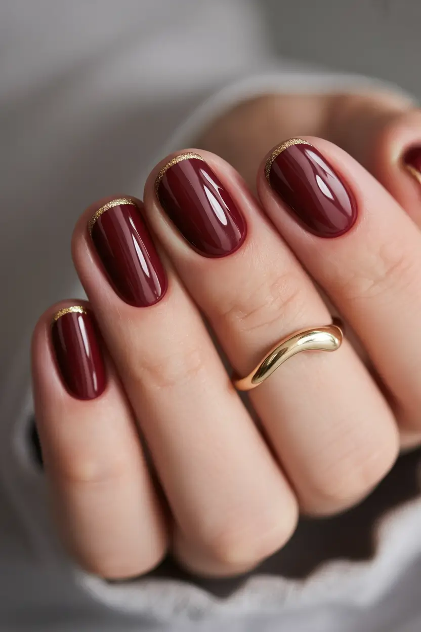 Dark Winter Nail Colors Golden Burgundy Tips