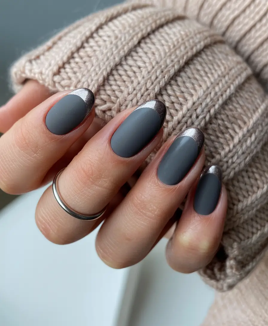 dark winter nails Velvet Midnight French