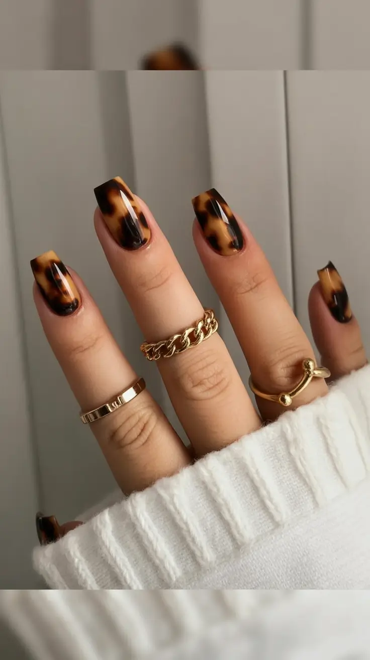 dark winter nails Classic Tortoiseshell Warmth