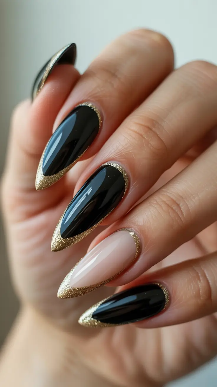 dark winter nails Golden Edge Noir