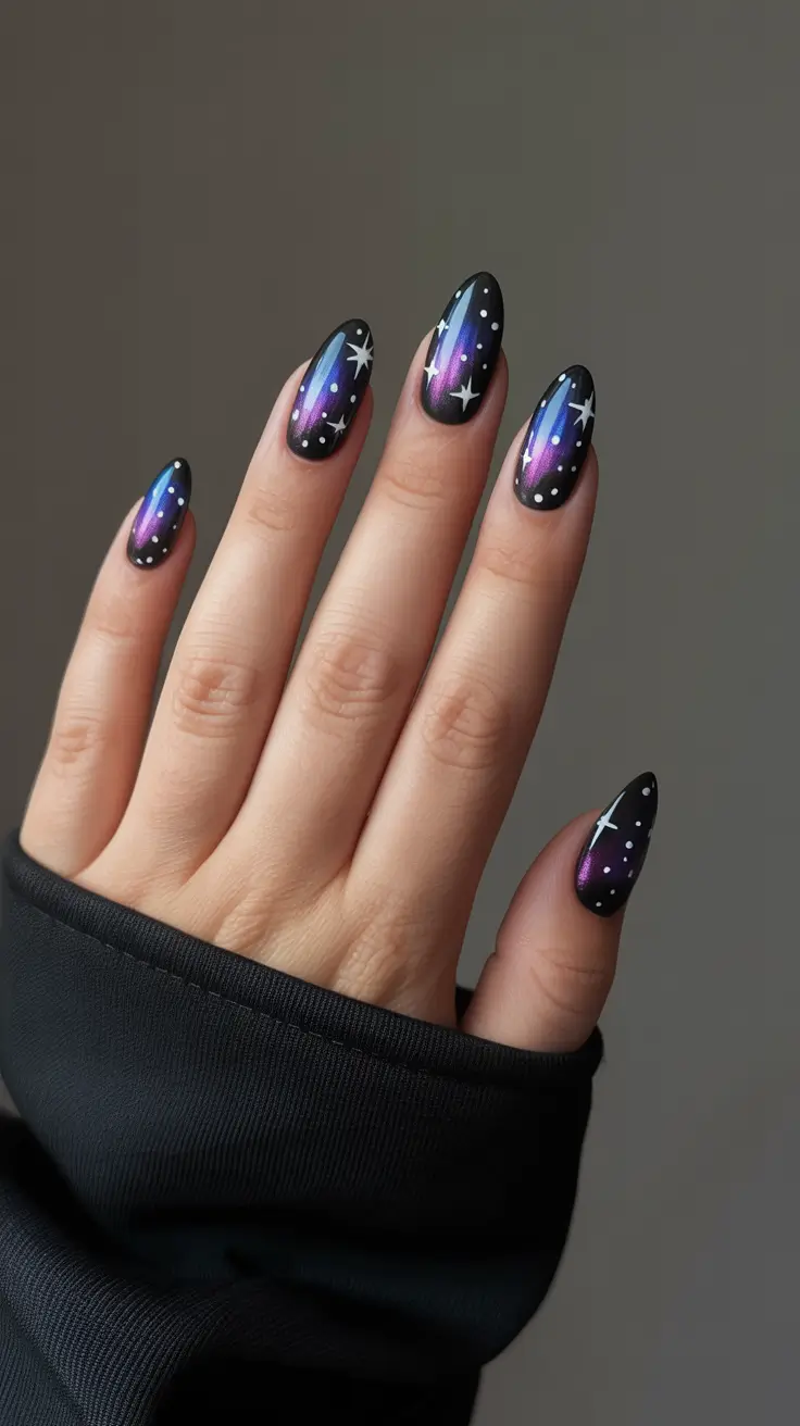 dark winter nails Celestial Sky Gradient