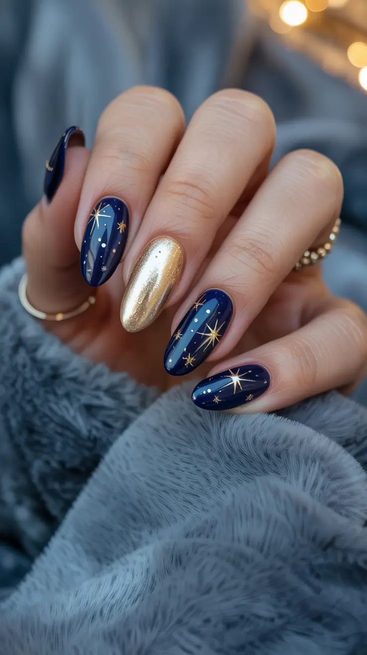 dark winter nails Golden Galaxy Nights
