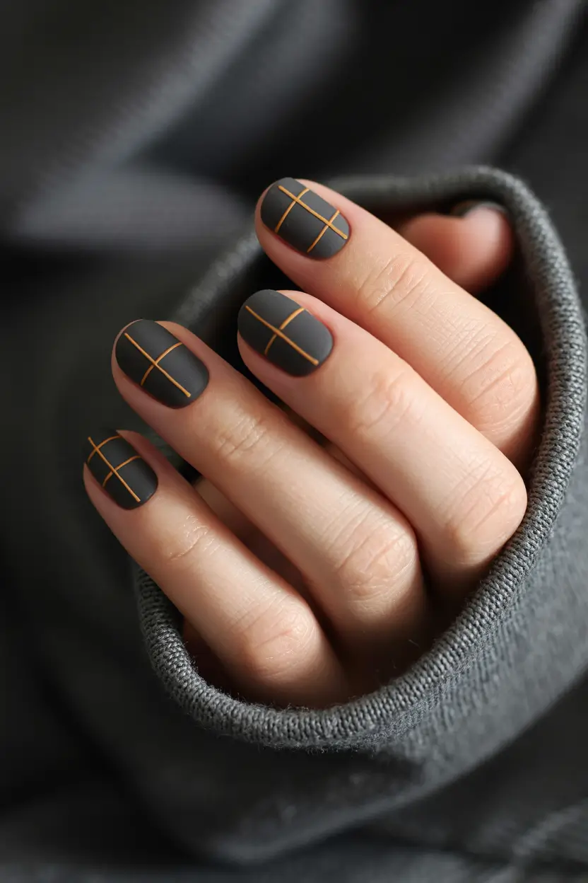 dark winter nails Golden Grid Sophistication