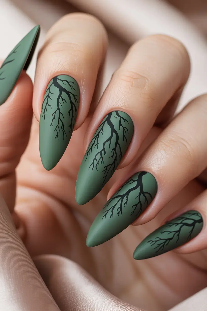dark winter nails Forest Veins
