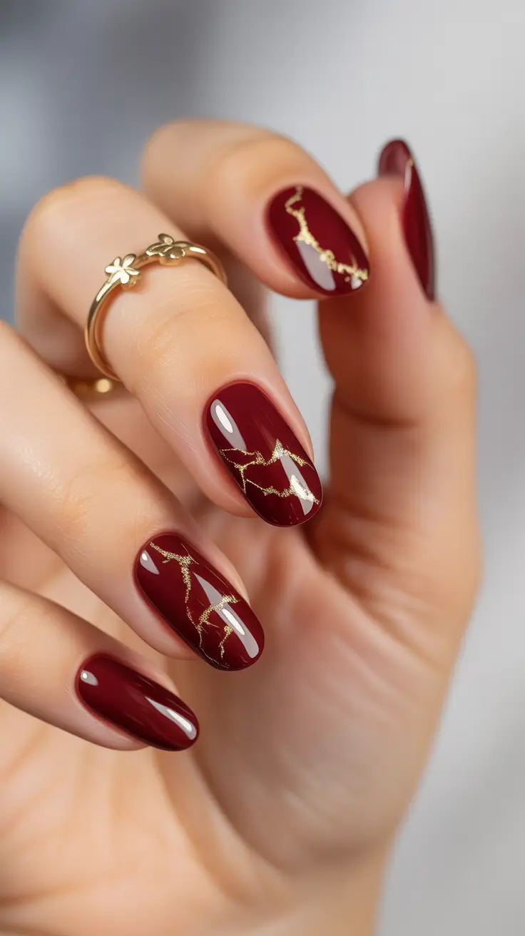 dark winter nails Crimson Kintsugi