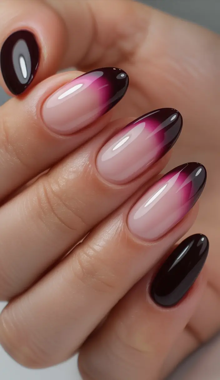 dark winter nails Plum Fade Elegance