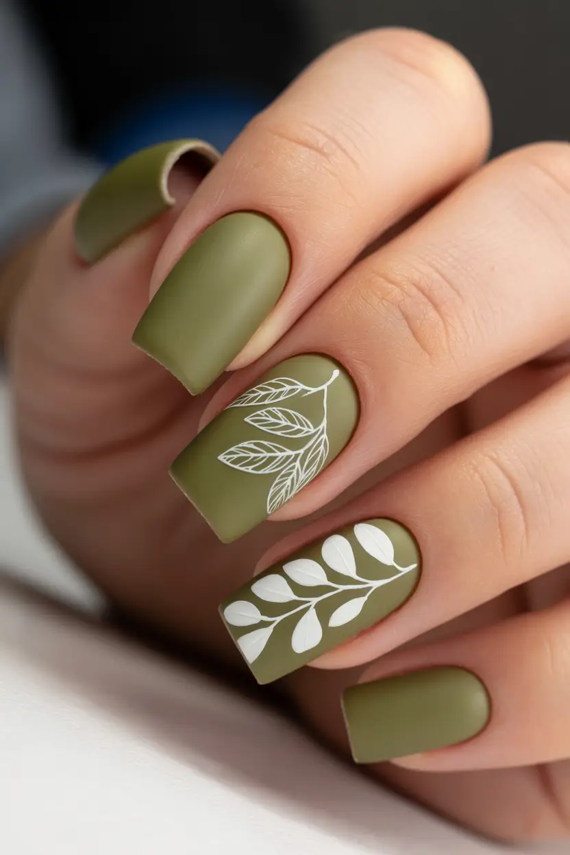 Dip Nail Ideas Olive Leaf Art