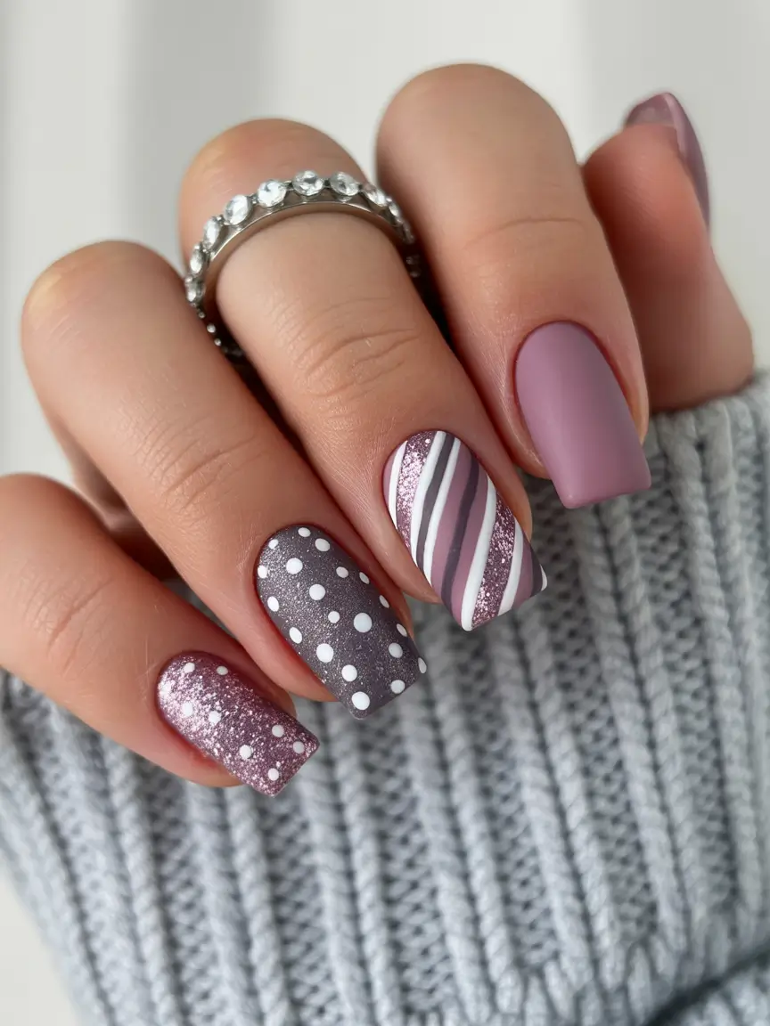 Dip Nail Ideas Playful Winter Mix