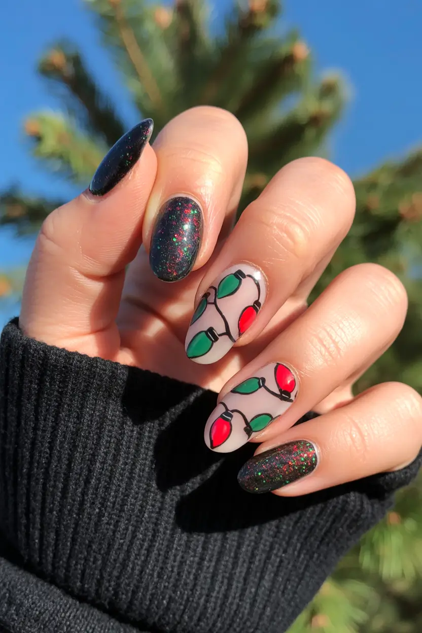 easy christmas nails Christmas Lights Glow