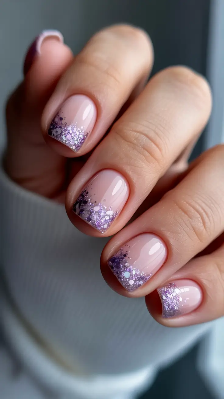 easy christmas nails Lavender Glitter Frost