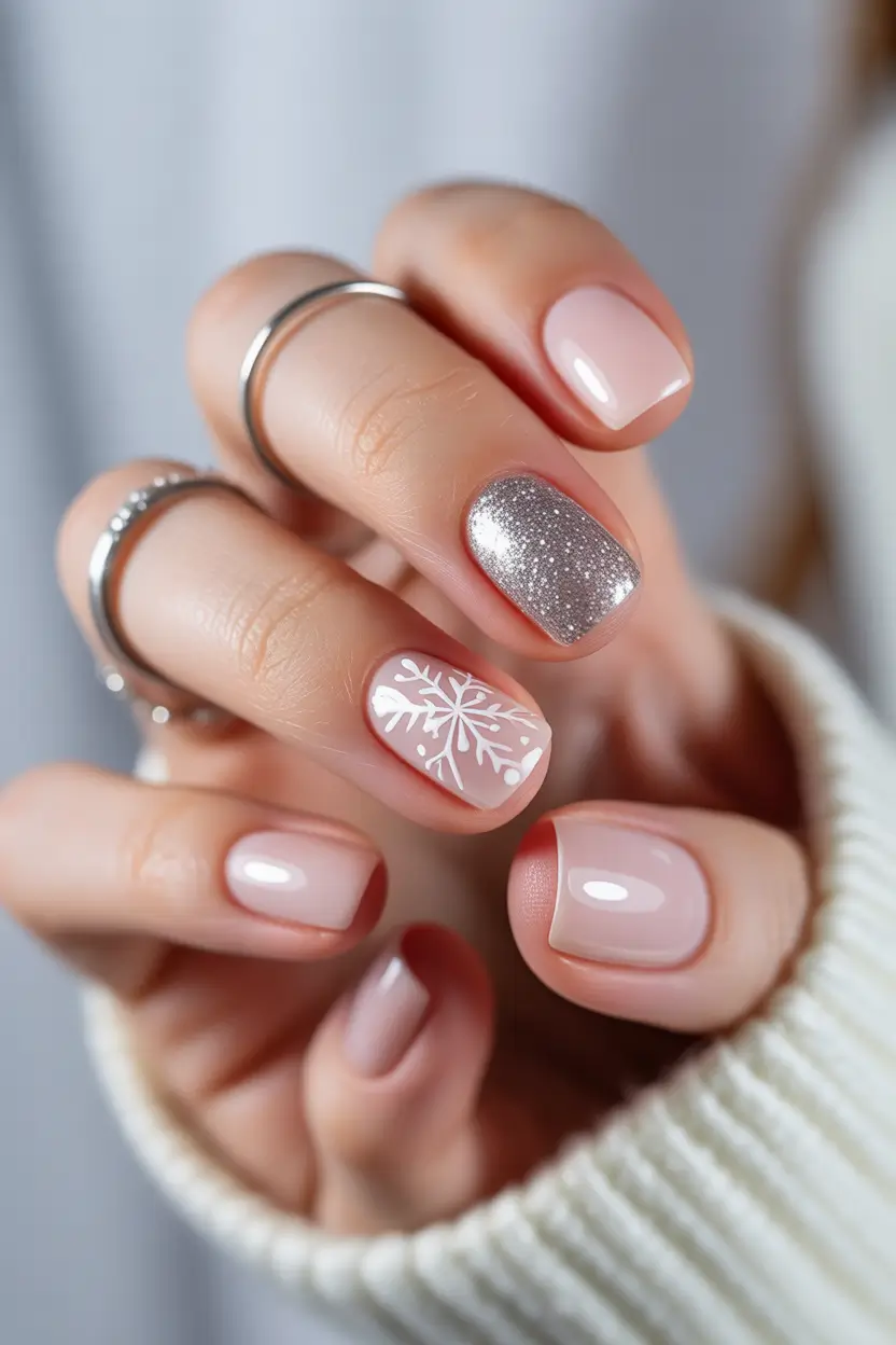 easy christmas nails Frosted Petal Elegance