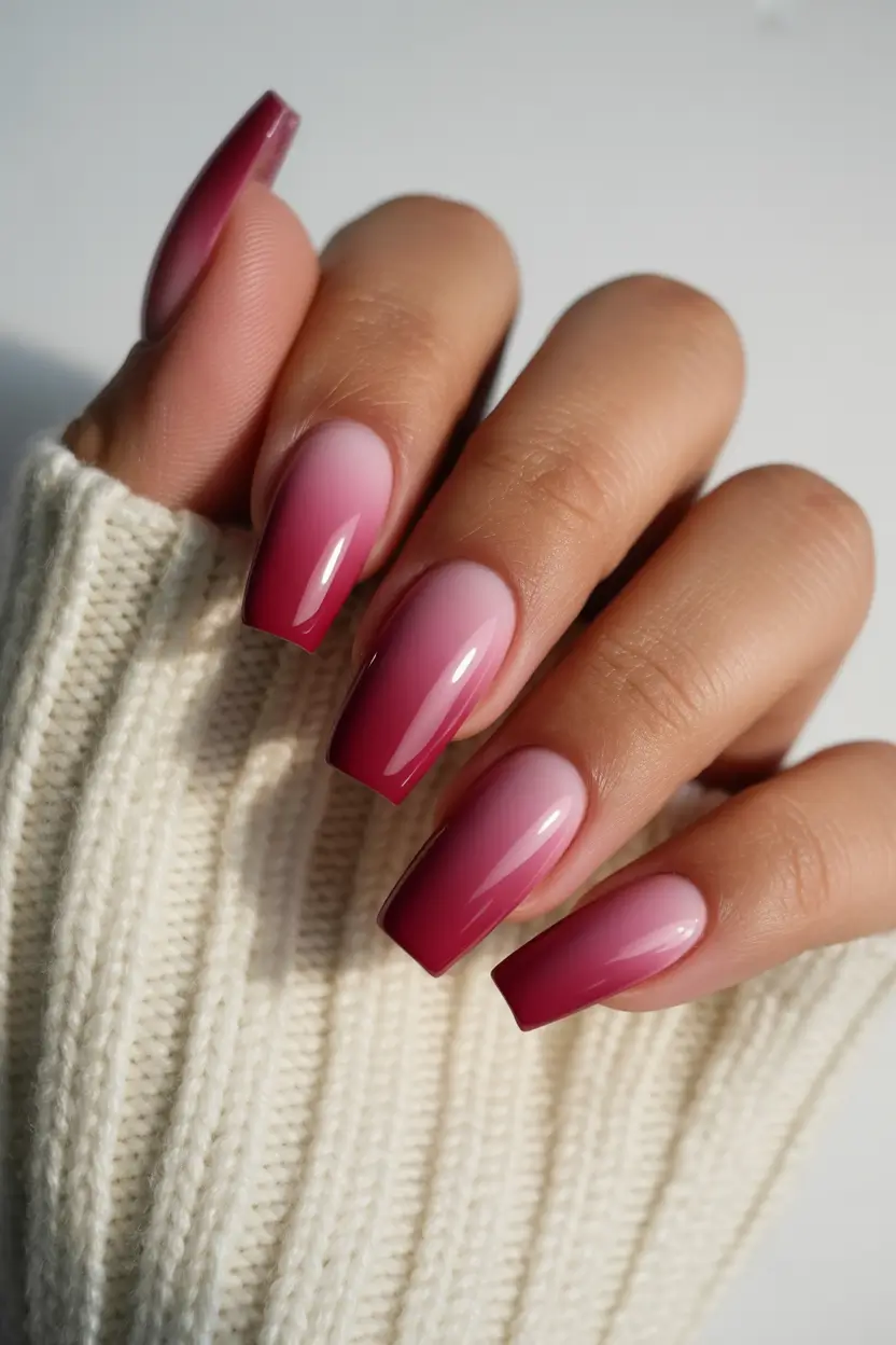 easy winter nails design and color ideas Berry Ombre Romance