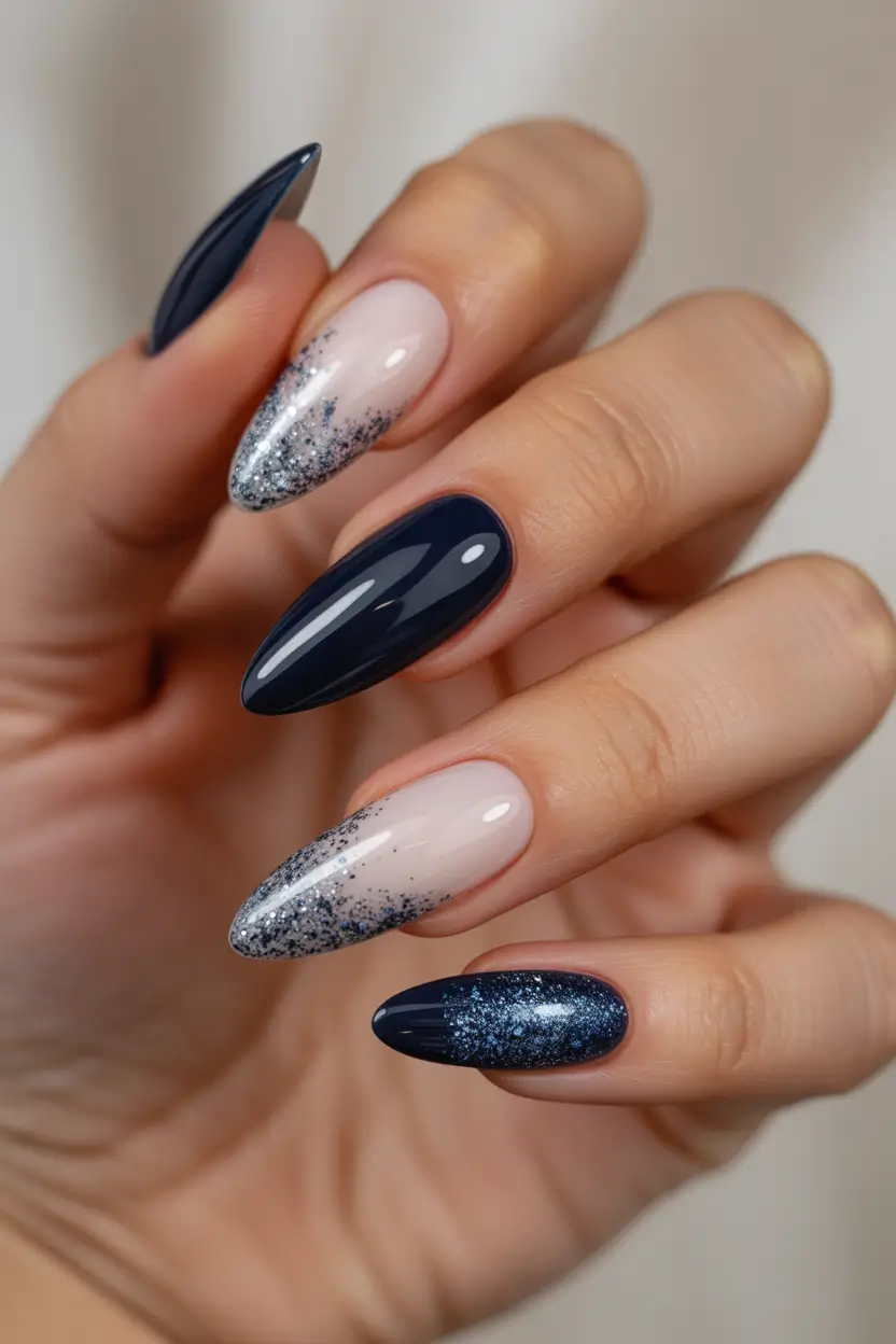easy winter nails design and color ideas Starry Night Gradient