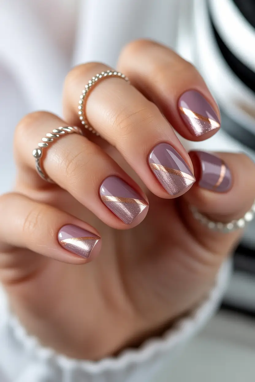 easy winter nails design and color ideas Metallic Mauve Geometry