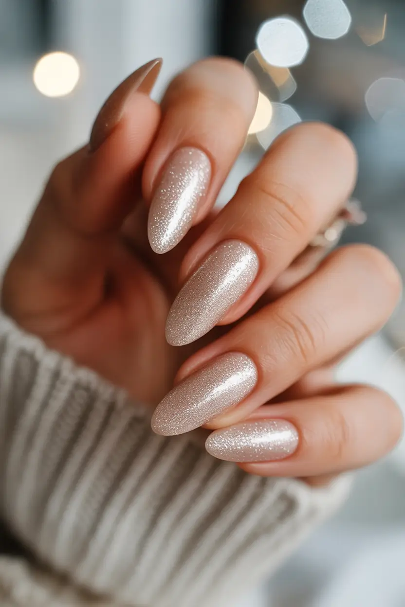 easy winter nails design and color ideas Champagne Shimmer Perfection
