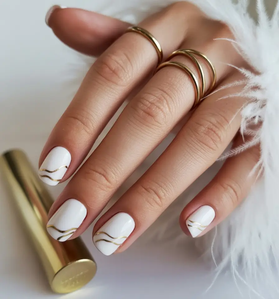 easy winter nails design and color ideas White Gold Minimalism