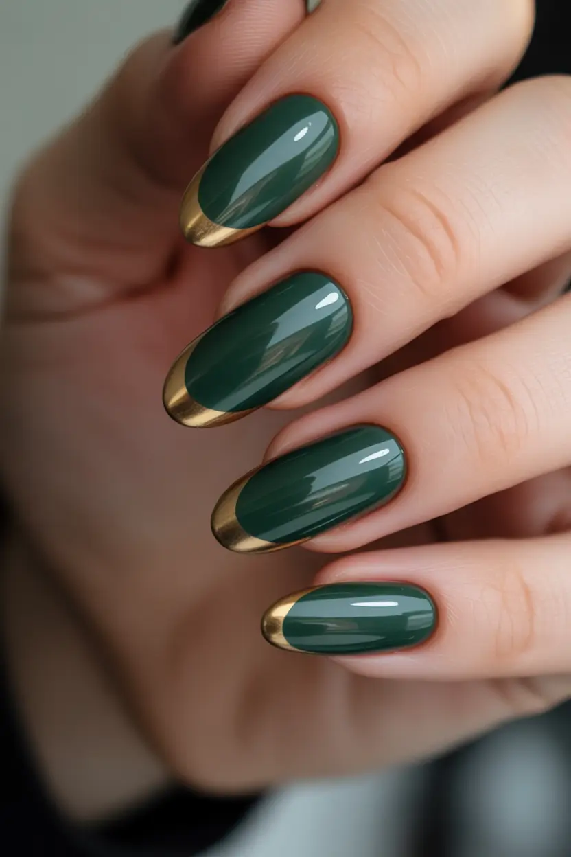 easy winter nails design and color ideas Emerald Gold Power Tips
