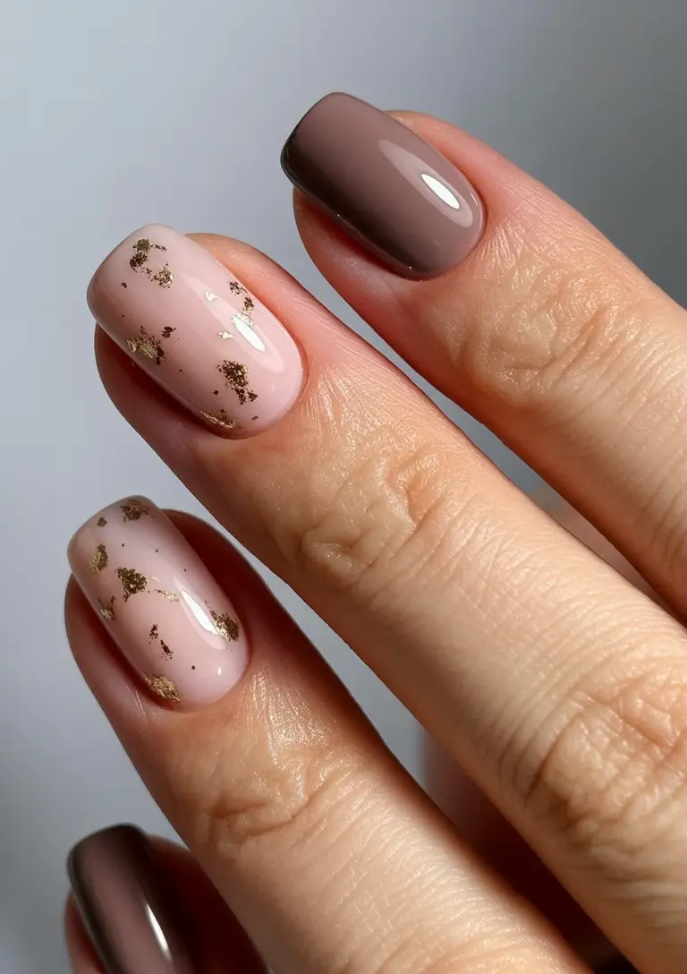 easy winter nails design and color ideas Rosewood and Gold Leaf Serenity