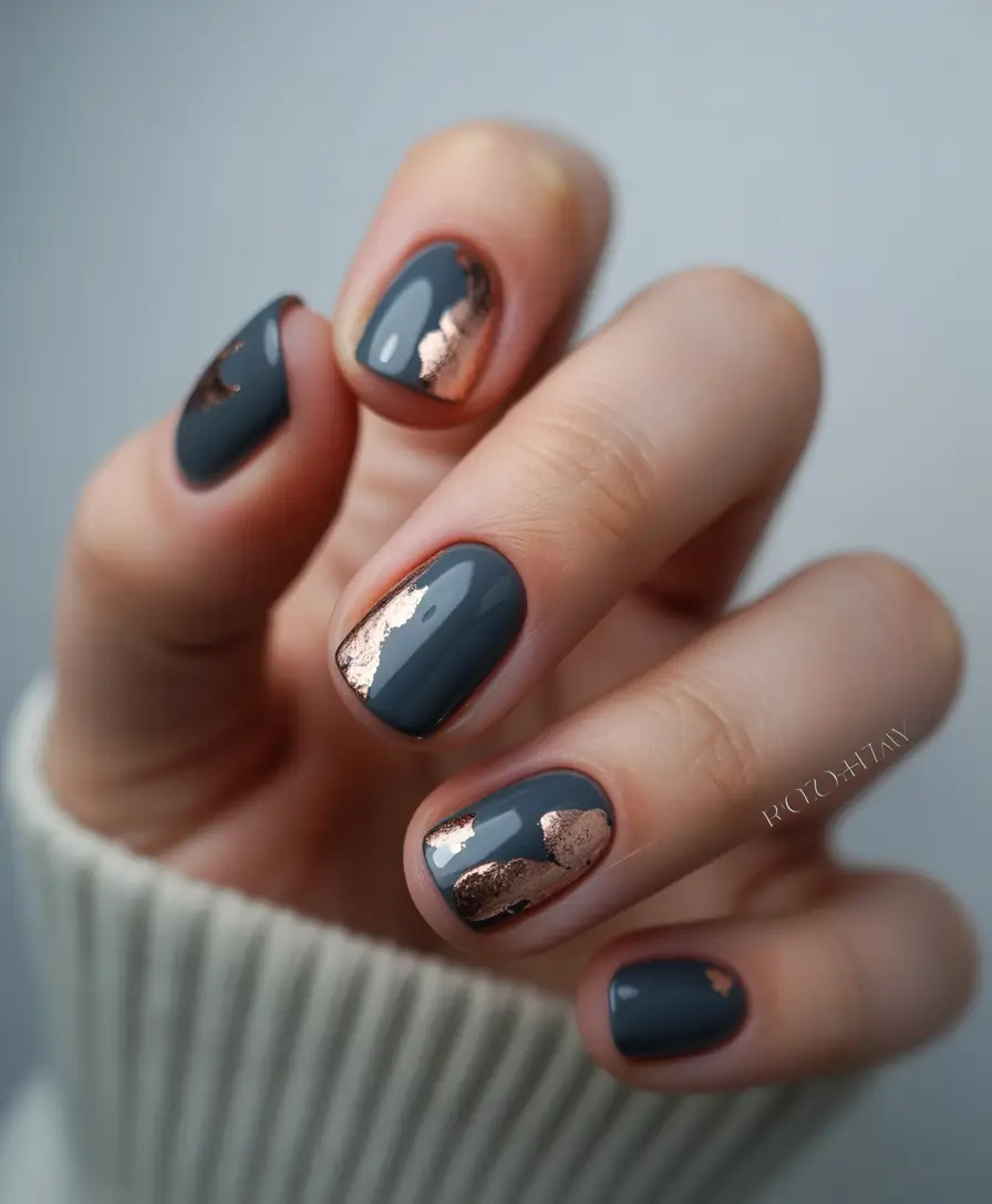 easy winter nails design and color ideas Slate and Copper Fusion