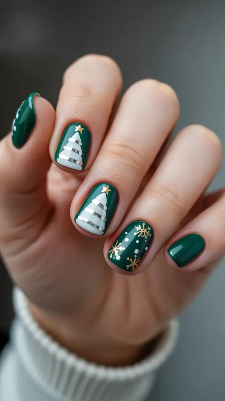 easy winter nails design and color ideas Evergreen Holiday Joy