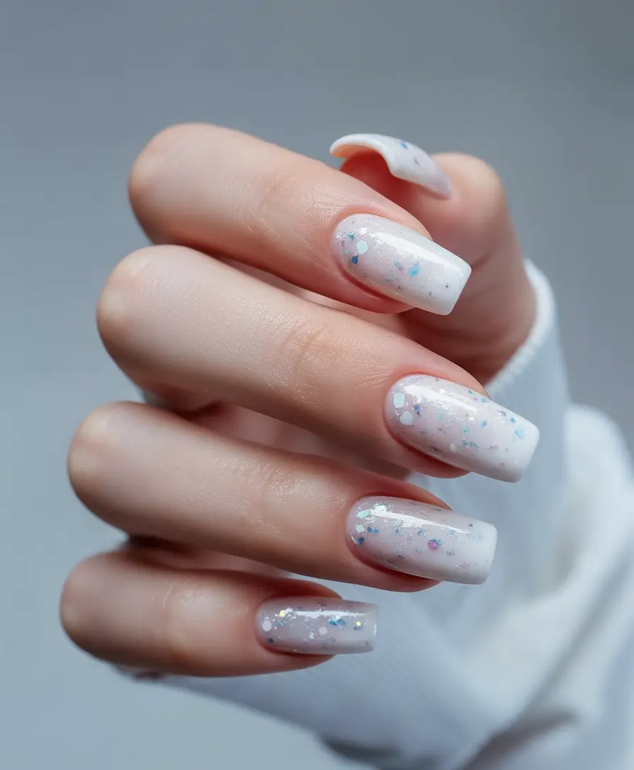 easy winter nails design and color ideas Frosted Pearl White Sparkle