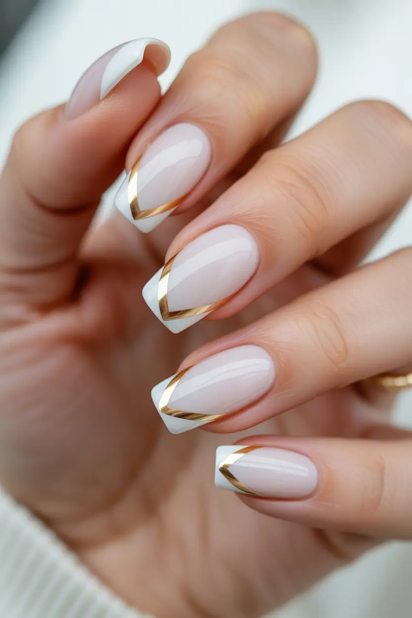 easy winter nails design and color ideas Golden Edge French Perfection