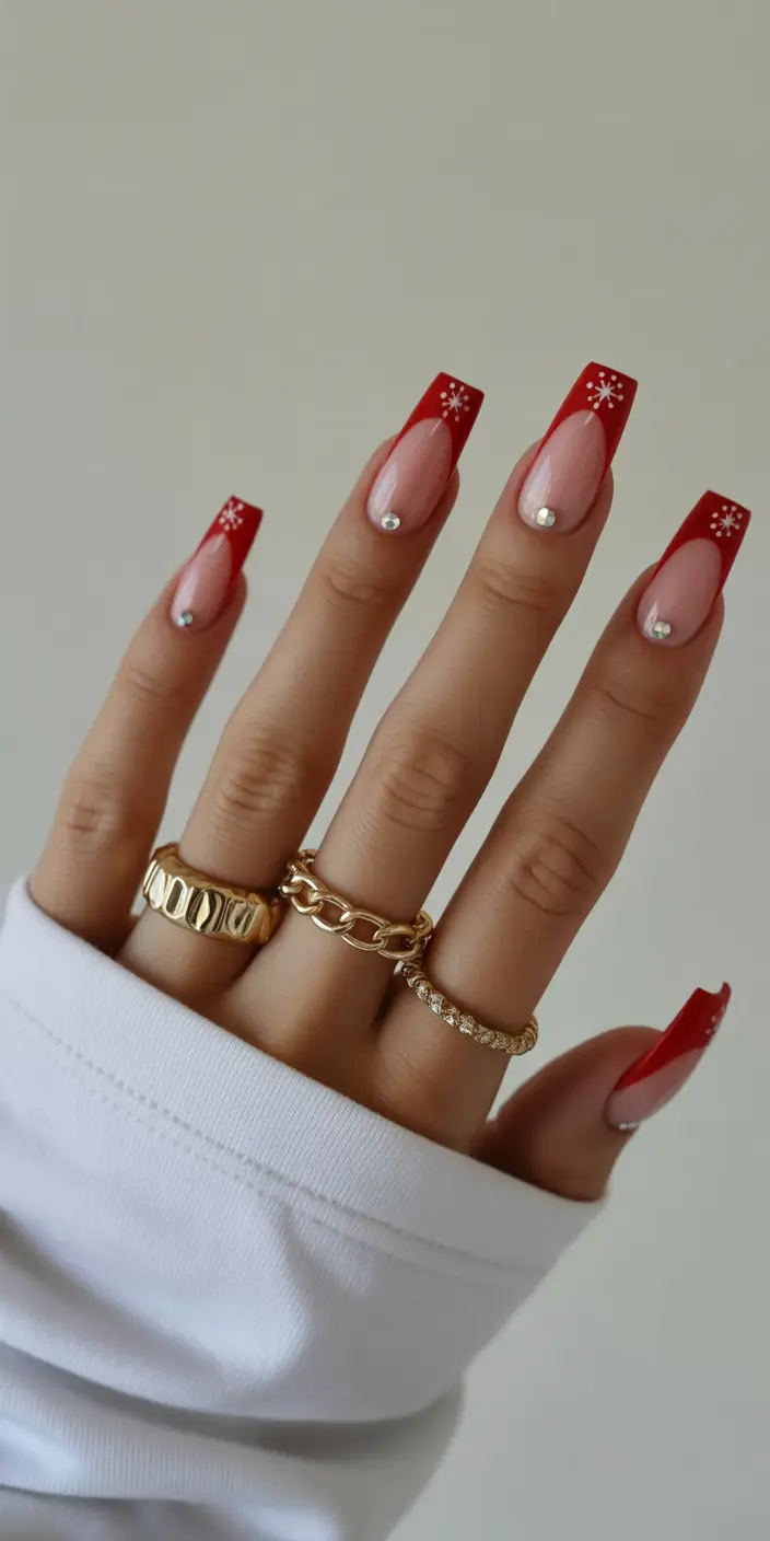 easy winter nails design and color ideas Festive Scarlet French Tips