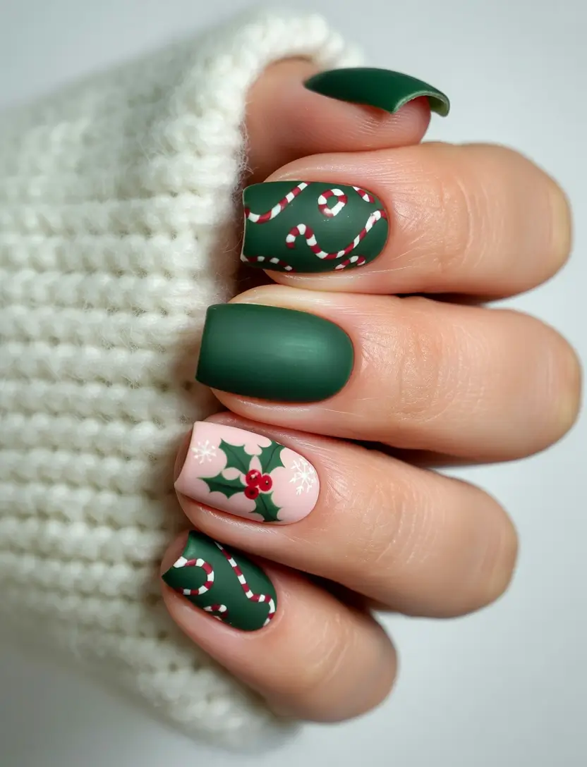 green christmas nails Candy Cane Dreams