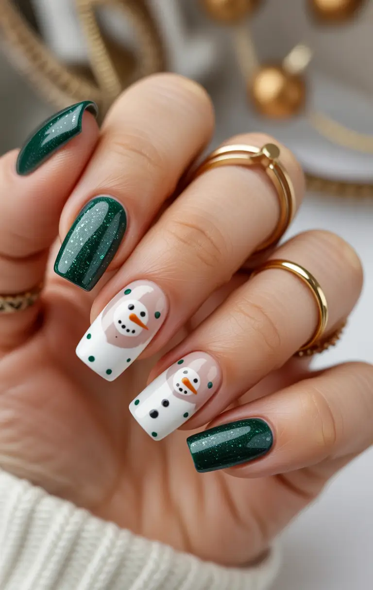 green christmas nails Frosty Friends
