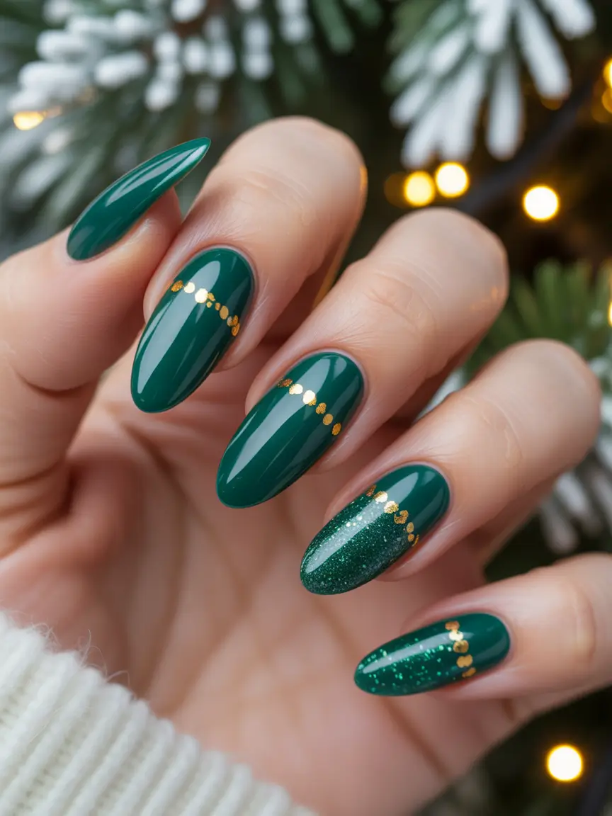 green christmas nails Golden Garland Glam