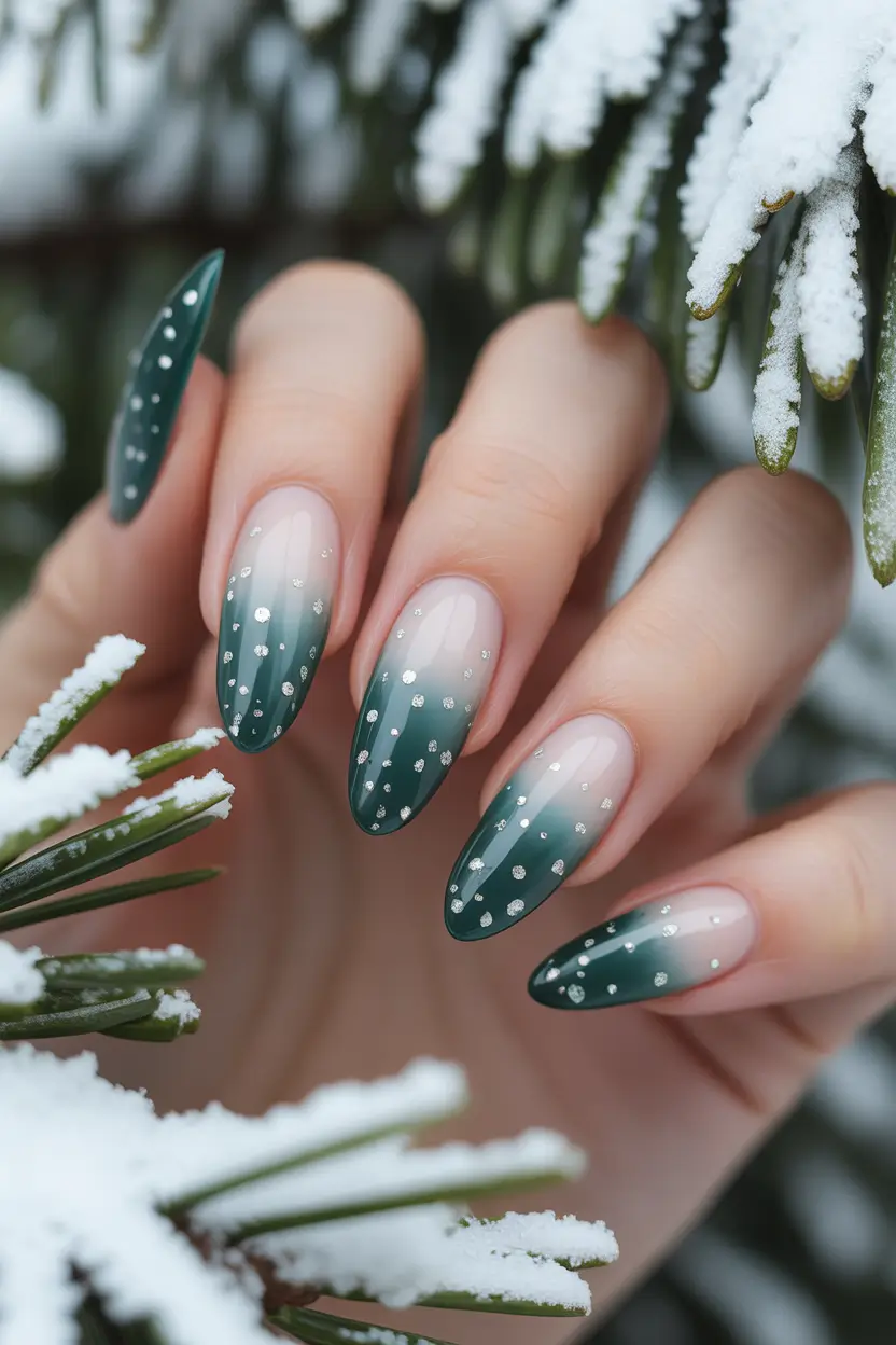 green christmas nails Falling Snow Ombre