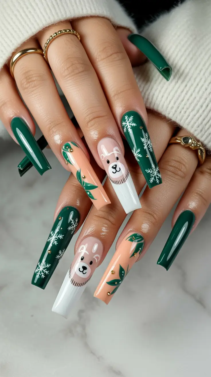 green christmas nails Winter Bear Whimsy