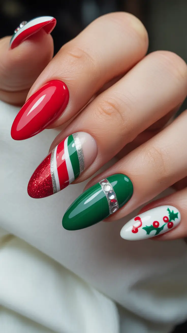 green christmas nails Classic Red and Green Cheer