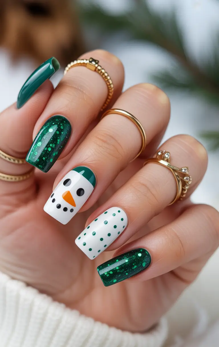 green christmas nails Snowman Sparkle Fun