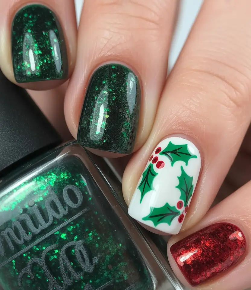 green christmas nails Red and Green Glitter Joy