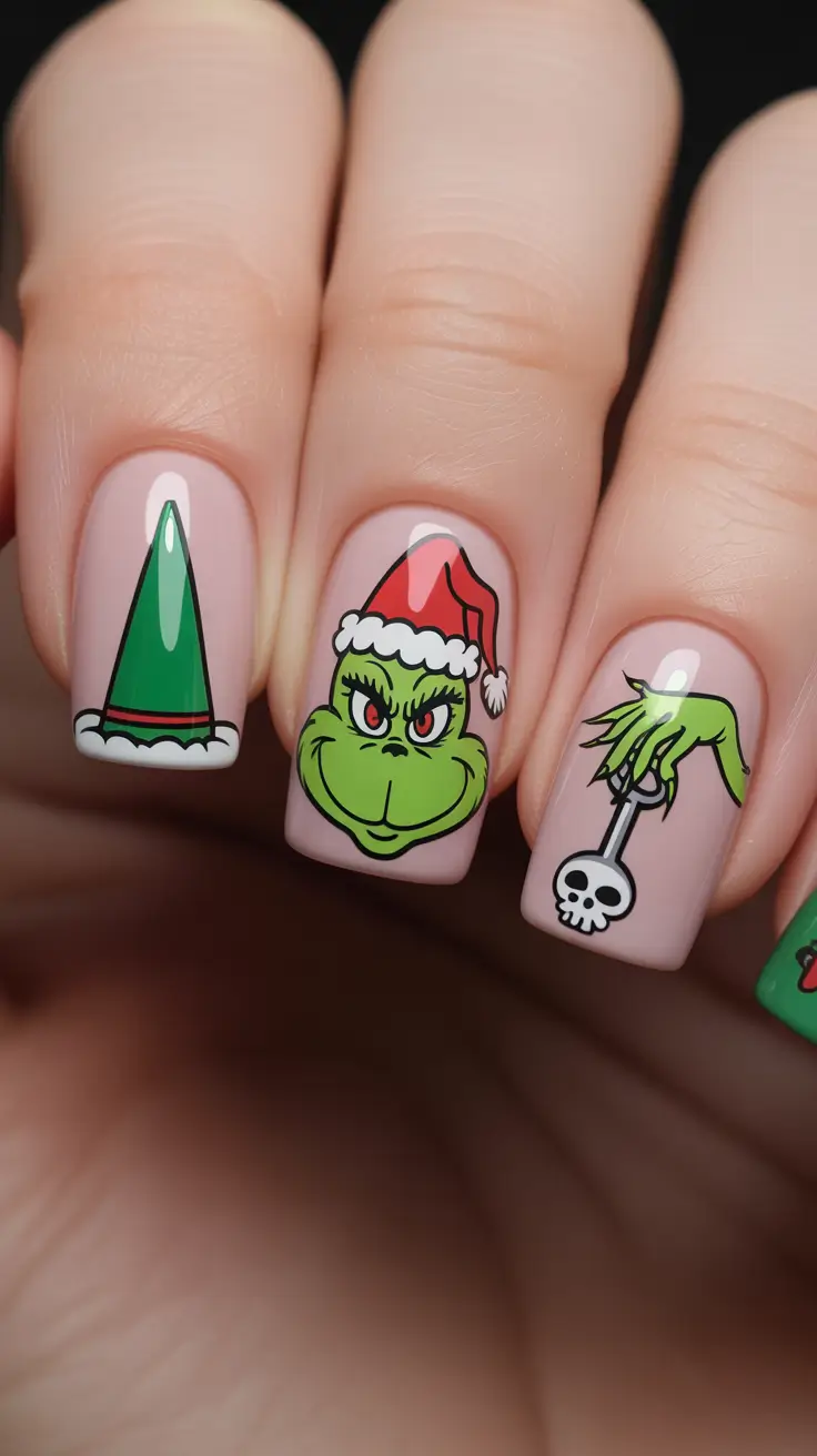 green christmas nails The Grinch Goes Glam