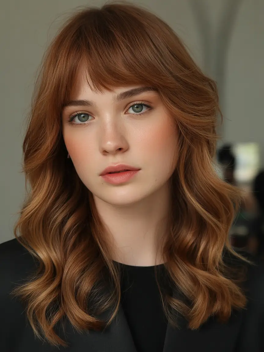 hair colors for soft winter Caramel Toffee Mid-Length Waves